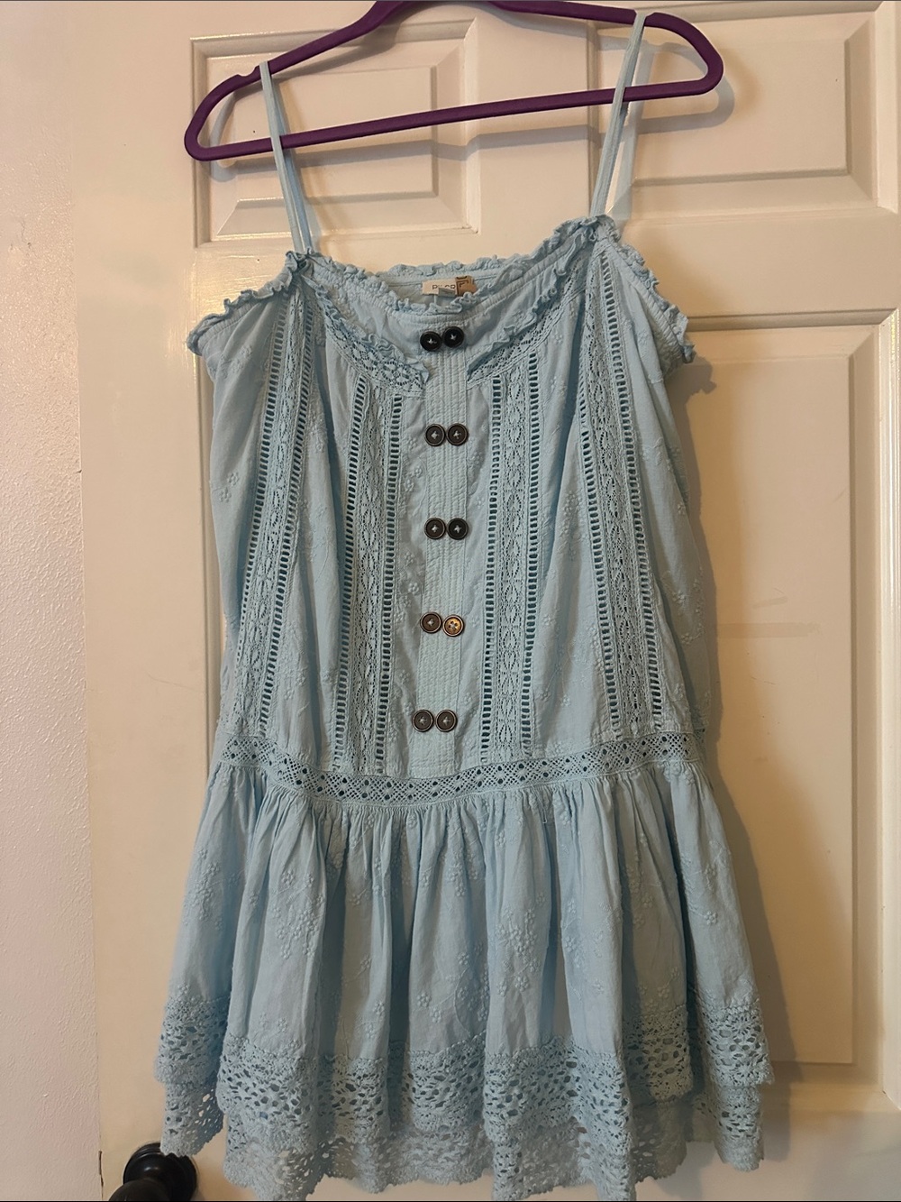 Pilcro Anthropologie - Light Blue Women’s Dropwaist Eyelet Button-Front Sundress
